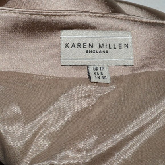 KAREN MILLEN ENGLAND SZ 8 M MEDIUM ONE SHOULDER SATIN SHEATH PLEATED DRESS - Picture 6 of 11